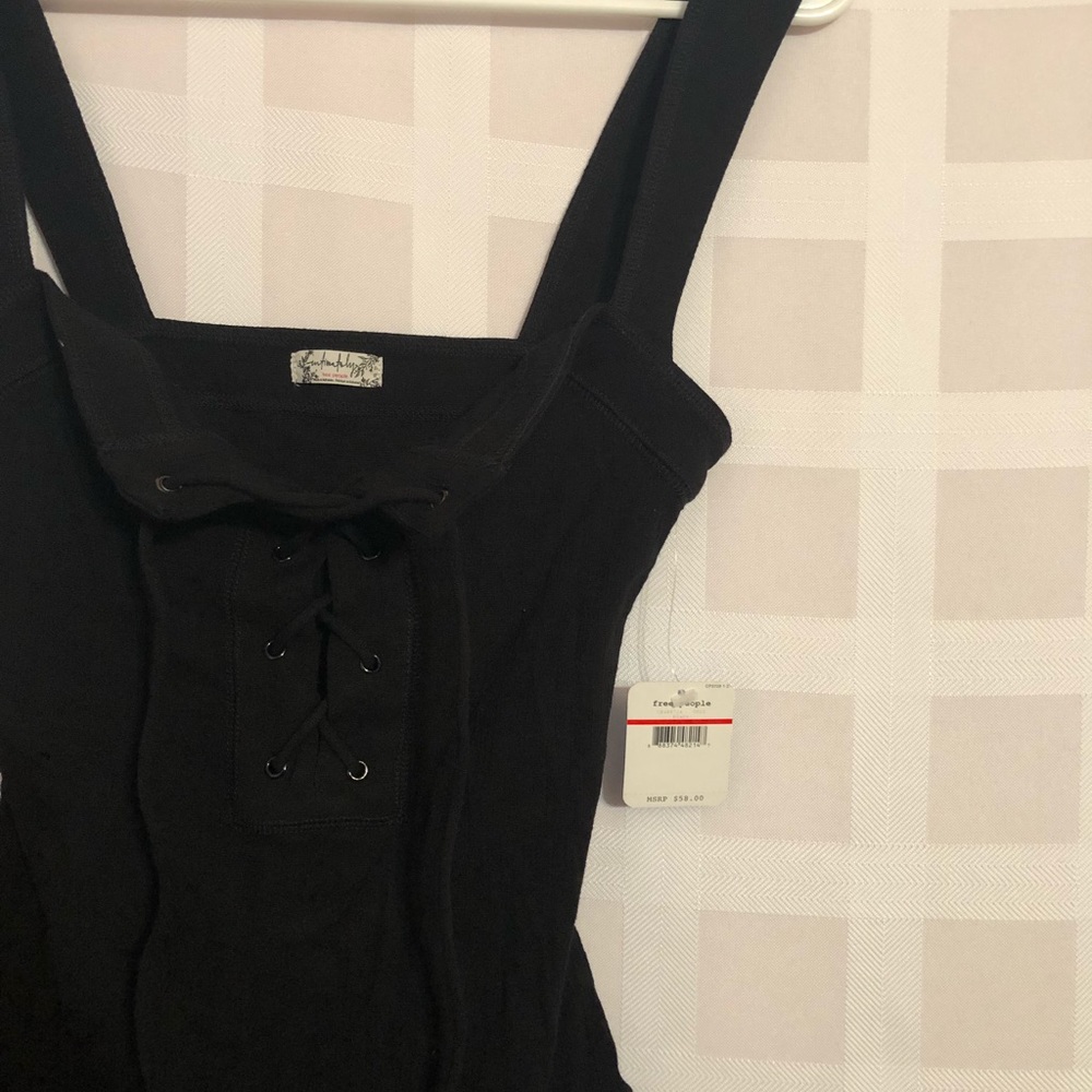 FREE PEOPLE Black Lace Up Front Body Suit - NEW! - Picture 3 of 5